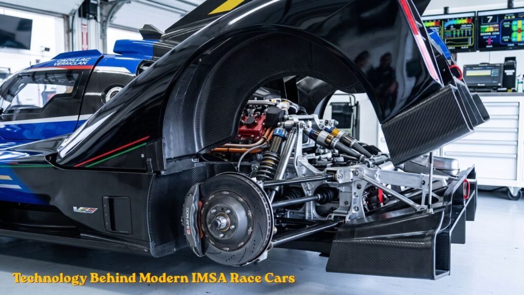 Modern IMSA race car showcasing advanced aerodynamics, hybrid technology, and high-performance engineering.